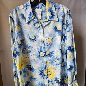 NWT Liz Claiborne Blue Floral Blouse - Size Medium (M)